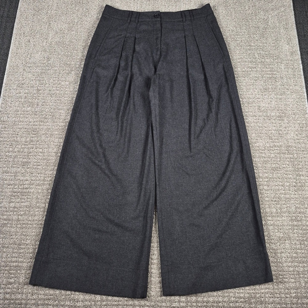 ME+EM Pants Womens 12 Grey Wool-Blend Wide-Leg Tailored High Rise Trousers